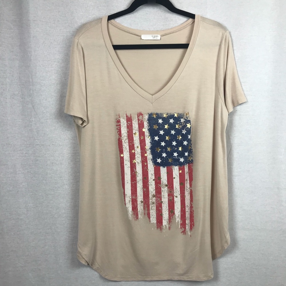 💋 a-gain America flag v neck tee X-Large.